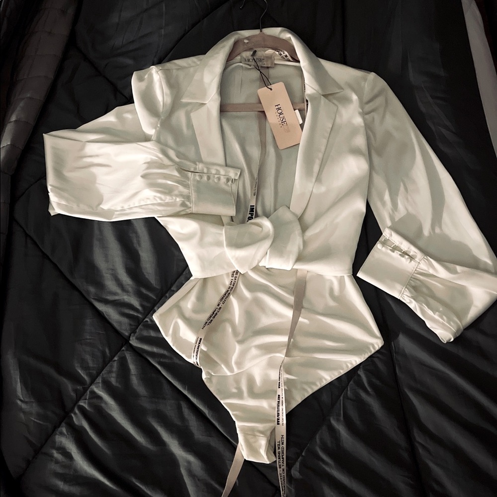 Silk Blouse Bodysuit in Champagne XS